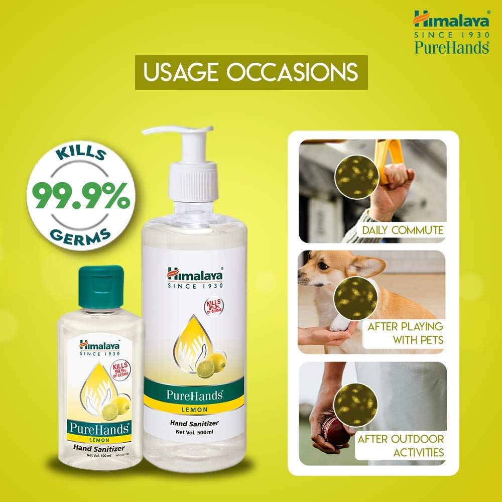 Himalaya Pure Hands Lemon Hand Sanitizer 500ml Pack Kills 99.9 Percent Germs Fast Drying Gel Travel Essential Soft Skin Hygiene Protection