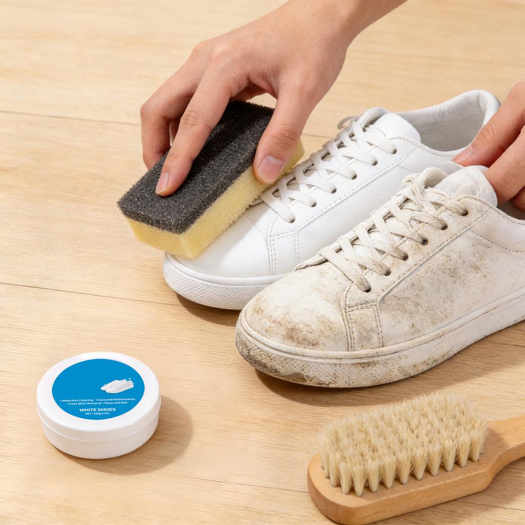 Крем для чистки обуви, Многоцелевой, Не требует смывания, С губкой, Для пятен, Многоцелевой крем для чистки обуви