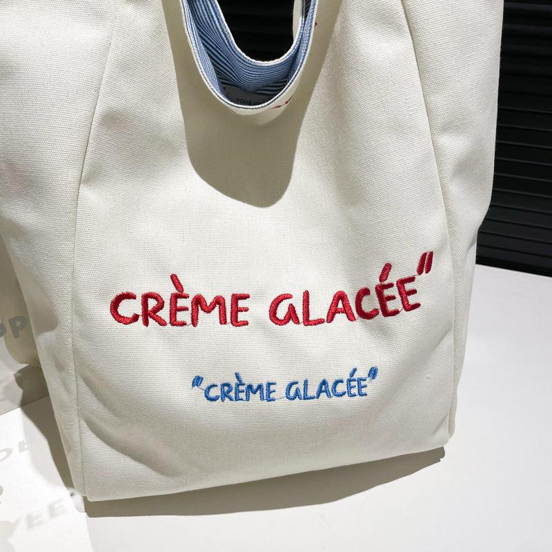 Новая модная парусиновая сумка с вышивкой, двусторонняя женская сумка через плечо, повседневная сумка-тоут большой вместимости для поездок на работу