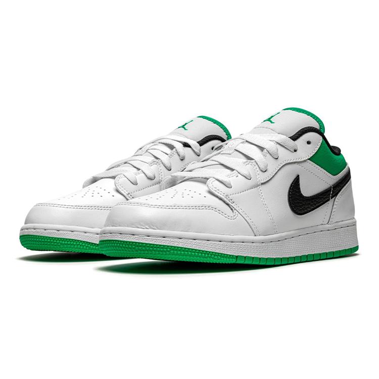 Jordan 1 Low White Lucky Green Tumbled Leather GS 553560-129