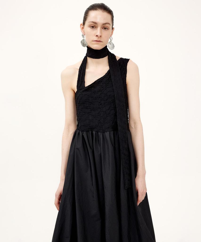 Kime Textured Scarf Balloon Dress (Black)