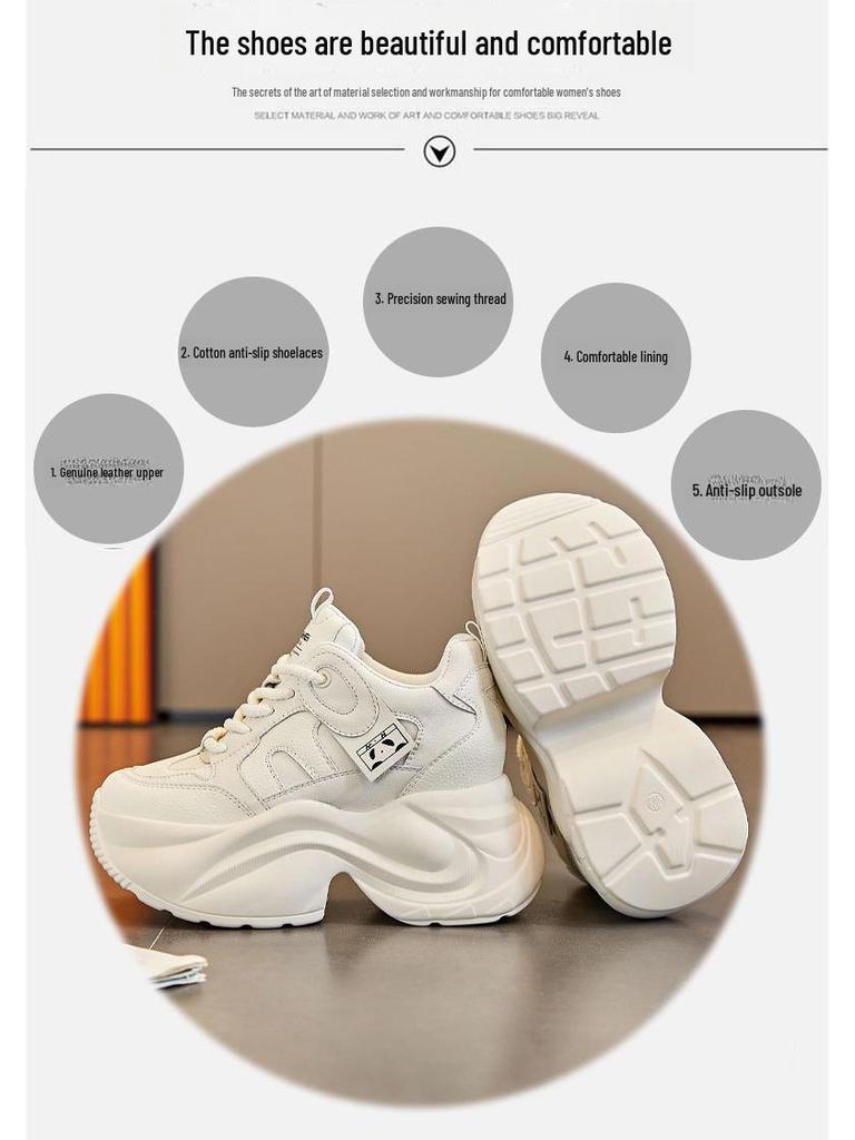 Women's Breathable 8cm Height-Increasing Dad Shoes, Thick-Soled Mesh Casual Sports Sneakers A8860