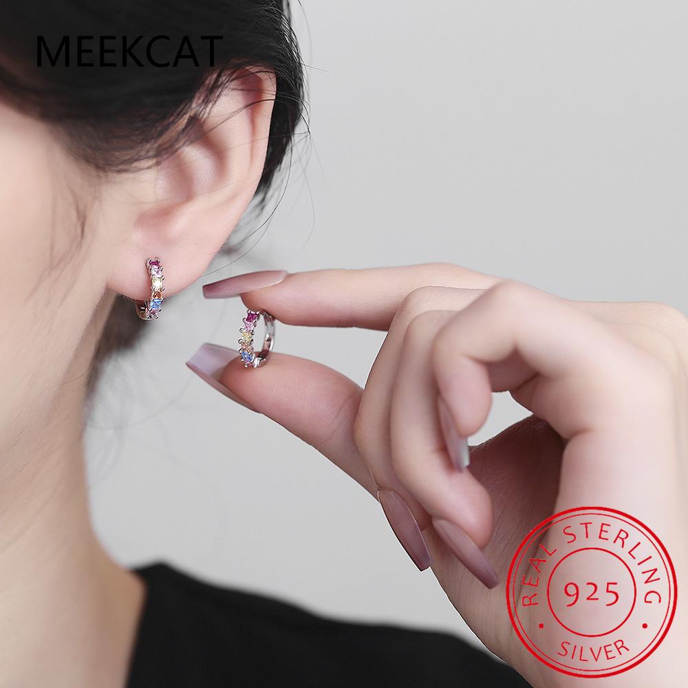 Square Citrine Peridot Amethyst Garnet Blue Topaz 925 Sterling Silver Geometric Hoop Earring For Women Colorful Gemstone Jewelry