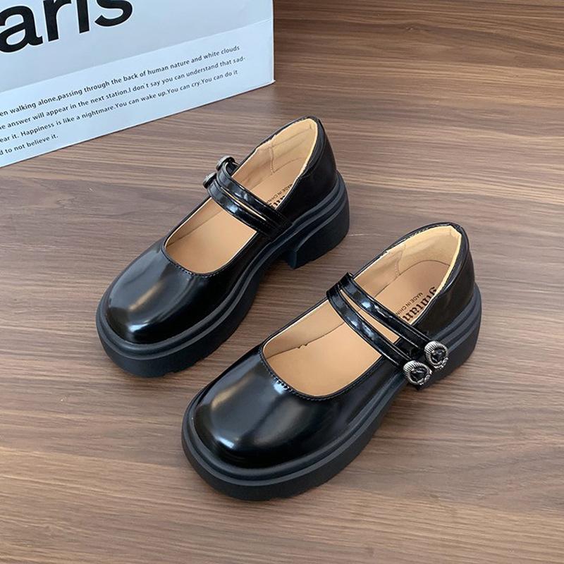 Black French Retro Thick Heel Platform Small Leather Shoes Women's 2025 New Autumn and Winter Versatile Skirt Mary Jane Single Shoes