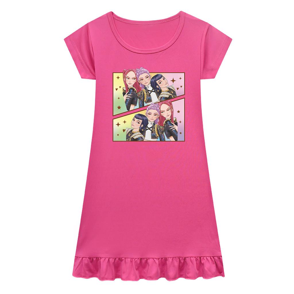 Детское платье для девочек в стиле аниме, мультяшное, K-POP, с принтом Руми, плиссированное, с коротким рукавом, повседневное, с круглым вырезом