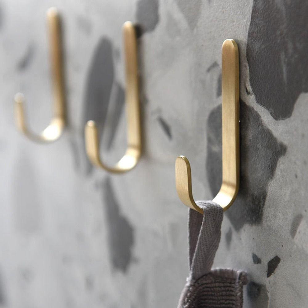 Gold Wall Hook J Shaped Towel Hanger Sticky Clothes Hook for Kitchen Bathroom
