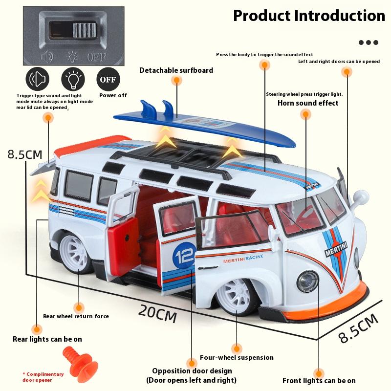 1/24 Volkswagen T1 Автобус Gulf Oil Martini Заниженный Кузов Расширенный Кузов Модифицированный Литой Металлический Модель Автомобиля Звук и Свет Хобби Подарки Мальчик