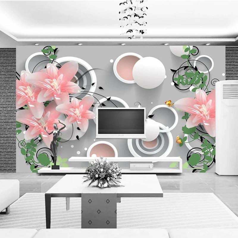 Современные цветы 3d обои шар круг фрески гостиная телевизор спальня домашний декор настенная фреска