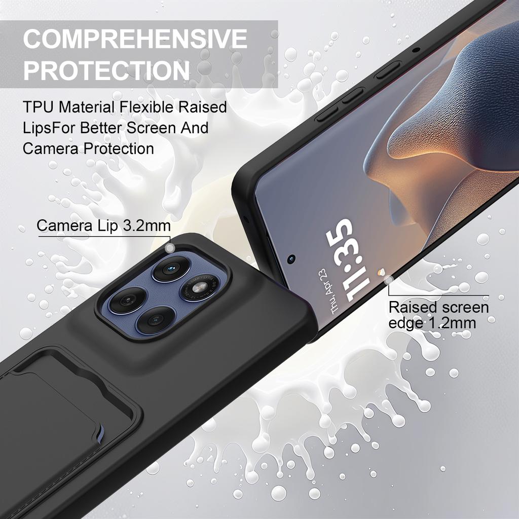 For Motorola Edge 60 Pro 5G Liquid Silicone Case Phone Back Cover with Card Holder and Short Strap