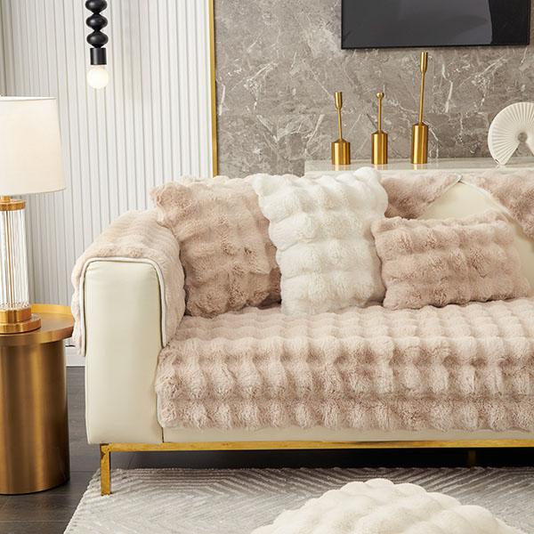 Rabbit Plush Sofa Cushion Winter Padded Plush Cushion Non-slip Leather Sofa Cover Cover Cloth Towel