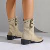 Fashion Sexy Pointed Toe Western Cowboy Boots Women 2025 Autumn Fashionable Metal Rivets Mid Calf Suede Booties Non Slip Riding Boots