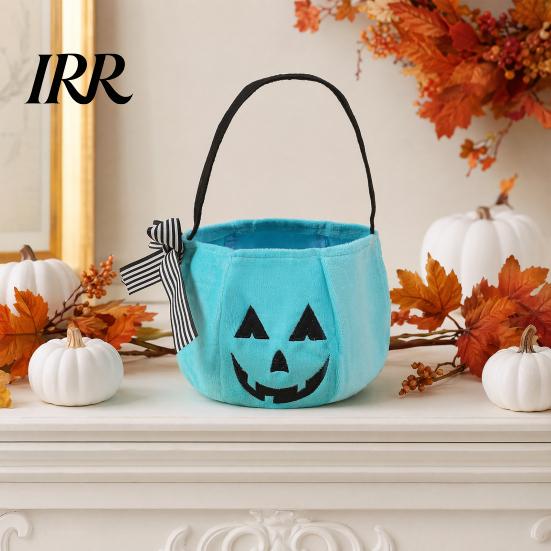 Embroidered Candy Holder Halloween Pumpkin Bag for Kids, Trick or Treat Tote Festive Decoration with Handle, Reusable Snack Bucket Party Favors