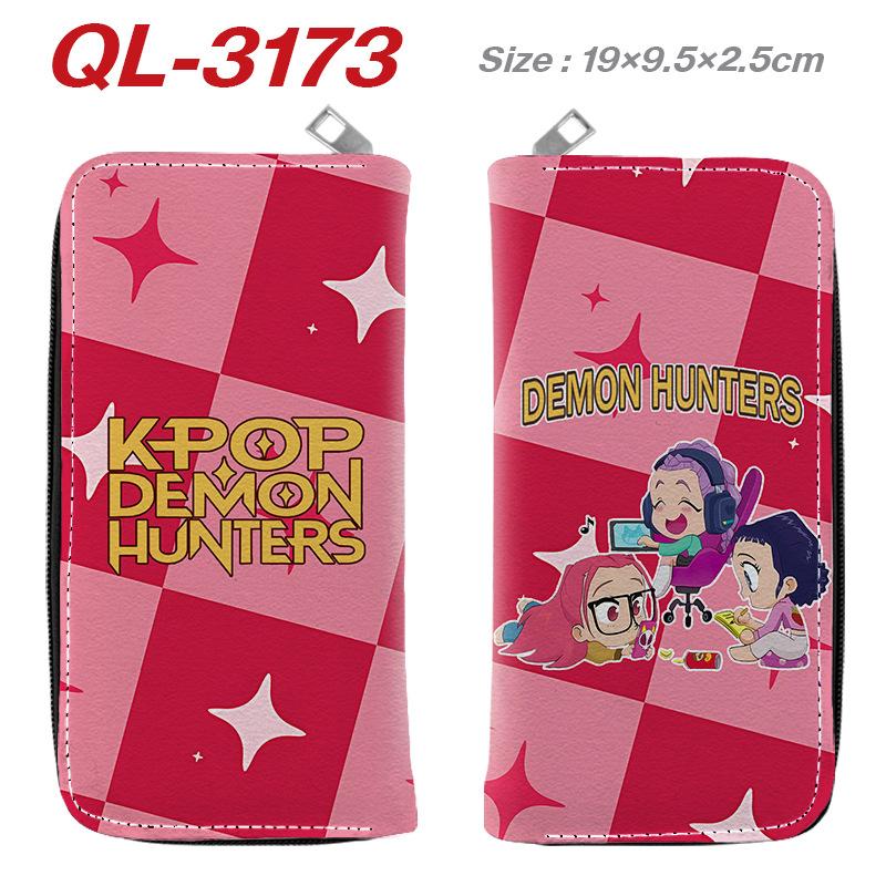KPop Demon Hunters Long Zip Wallet PU Leather Cartoon Purse for Women Multi Card Holder Pink