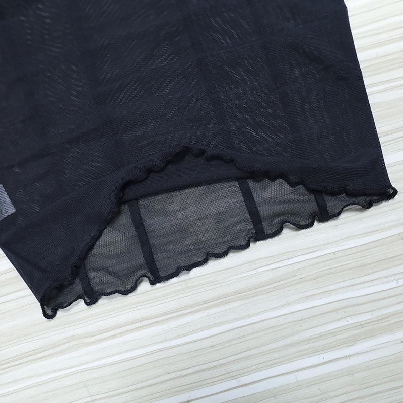 European Style Women's Sexy Round Neck Long Sleeve Mesh See-Through Cropped Top, 2026 Collection.