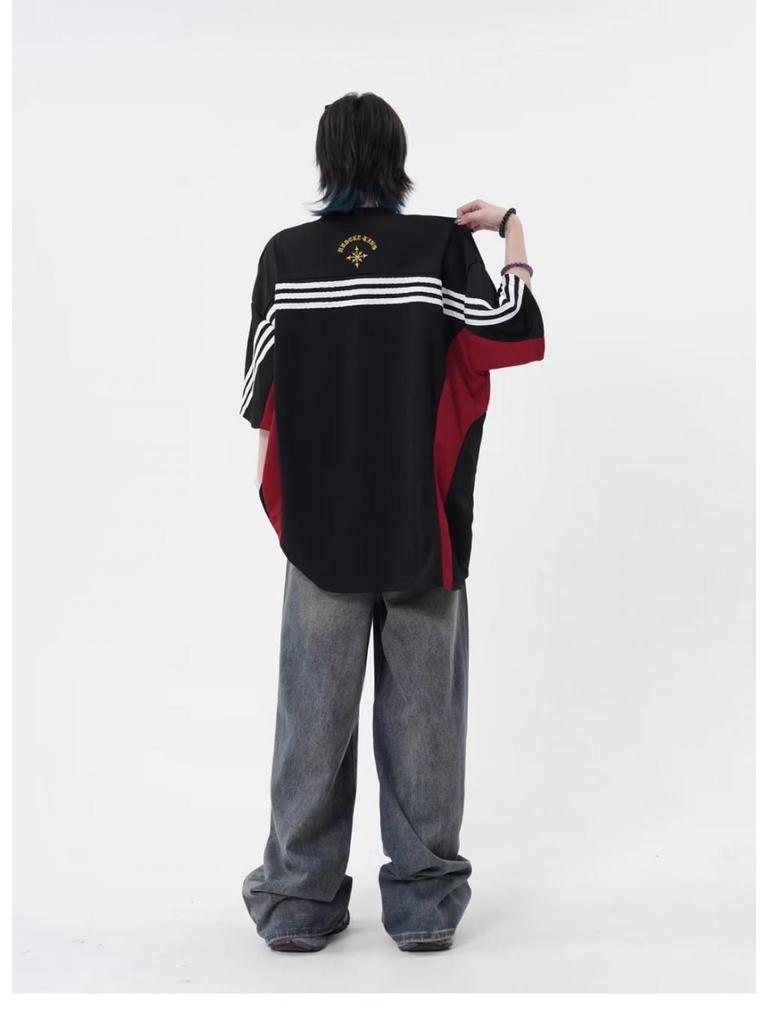 Футболка свободного кроя из джерси с V-образным вырезом и вышивкой в стиле ретро унисекс, короткий рукав, повседневный тренд