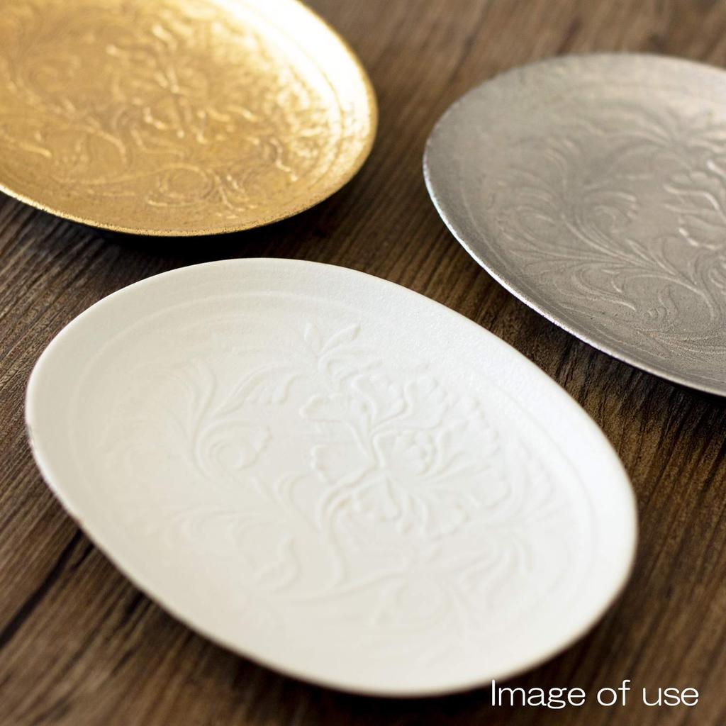 Arita Ware Toetsu Kiln Arabesque Carved Oval Plate, 16 x 12 cm, Crystal White, Made in Japan, 477093