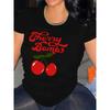Summer Round Neck 3D Cherry Print Top Fashionable Casual Short Sleeved Women's T-shirts