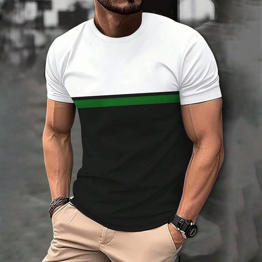 Летняя мужская популярная футболка с 3D-принтом, круглым вырезом и коротким рукавом