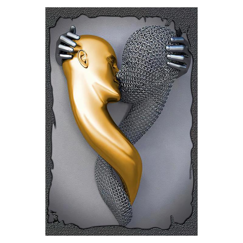 Абстрактная пара Скульптура Холст Картина Красное сердце Металлическая статуя Плакаты для влюбленных Настенная картина для гостиной Украшение дома