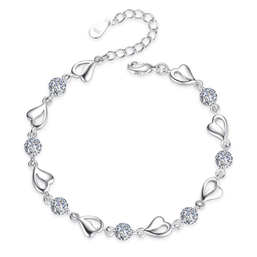 New 925 Sterling Silver New Jewelry Bracelet High Quality Retro Simple Color Heart Shaped Cubic Zirconia Length 17CM+4CM