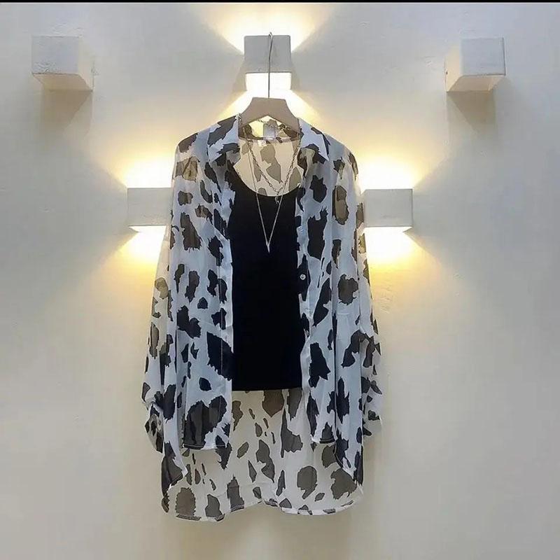 Womens Large Shirt Summer Sunscreen Chiffon Shirt Cardigan Thin Top With Coat Korean Leopard Shirt