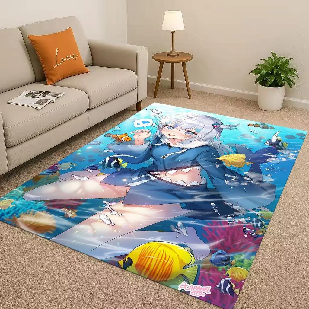 HD Anime Gawr Gura Hololive Cartoon Cute Girl Living Room Non-Slip Area Rug Carpet For Bedroom Playroom Sofa,Home Decor Doormat