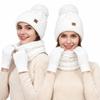 3Pcs/Set Warm Knitted Hat Plush Scarf Gloves Set Fashion Scarf Cap  Outdoor