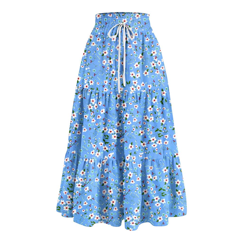 Женская весенняя повседневная длинная юбка с оборками, однотонная юбка, ретро-юбка в складку