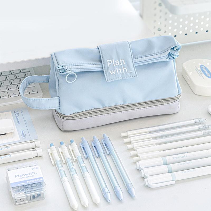 Складная двухслойная сумка для ручек Креативная простая сумка для ручек Большая вместимость Сумка для хранения канцелярских товаров Студенческий пенал Подарки