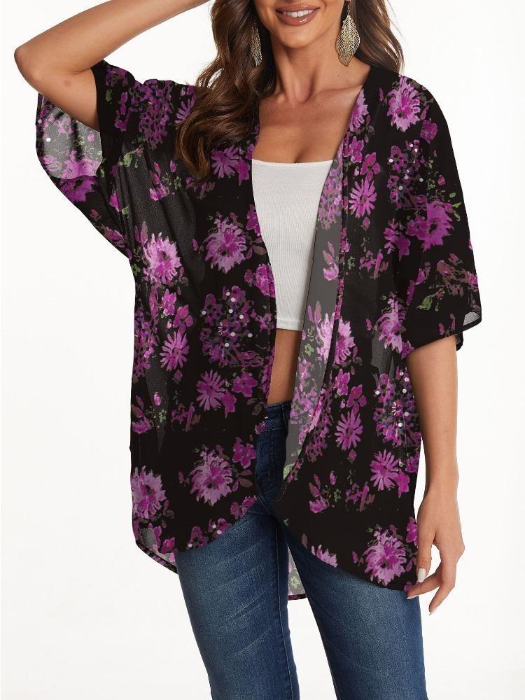 Women Printed Chiffon Sunscreen Cover Cardigan Top