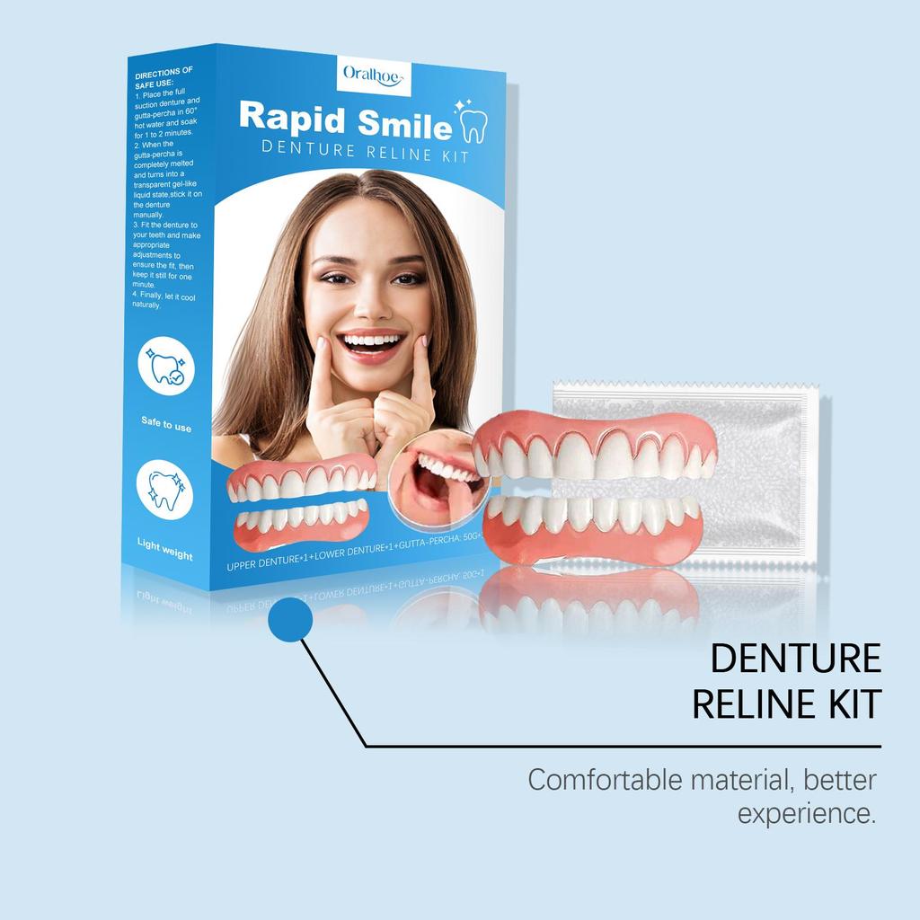 Oralhoe 1set False Teeth Braces Set Temporary Instant Smile Whitening Teeth Fill Gaps Silicone Fake Teeth Soft Denture Kit