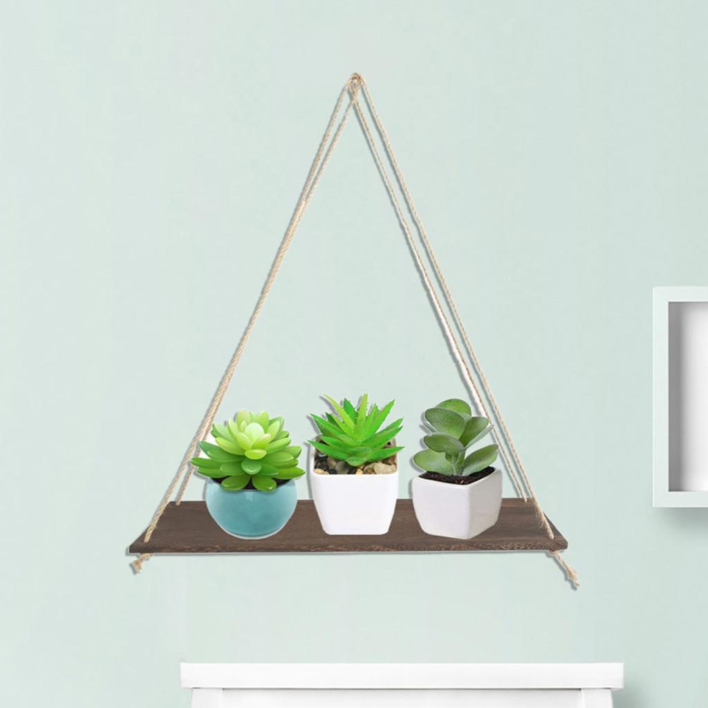 Premium Wood Swing Hanging Rope Wall Mounted Floating Shelves –Plant Flower Pot