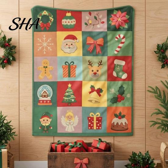 Vintage Style Fall Birthday Present Halloween Patchwork Throw Blanket, 90s Plaid Tapestry with Ghost Pumpkin Bat, Cozy Decorative Fabric for