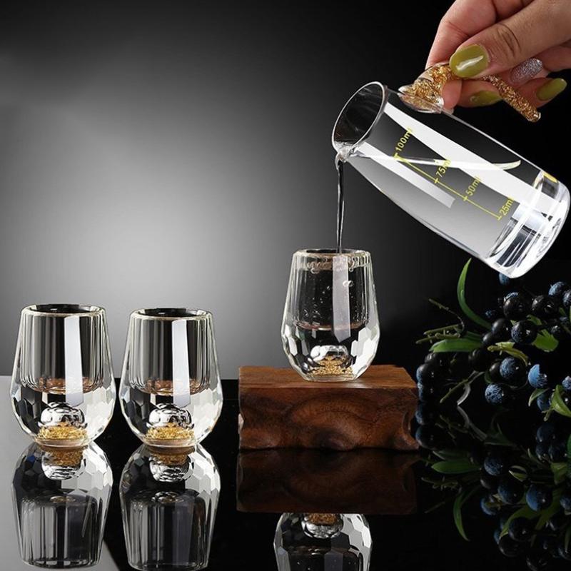 Роскошный хрустальный бокал для водки Бокал для сакэ Shochu Стеклянный бар Ликер Стекло из золотой фольги