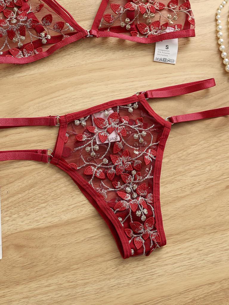 Сексуальный 3D вышитый цветочный комплект бюстгальтера и трусиков - Эротическое нижнее белье 2049