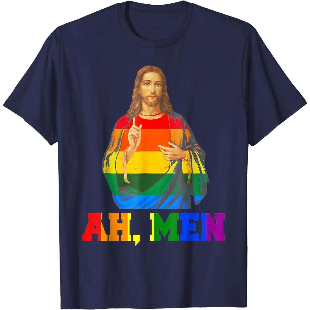 Футболка с изображением радужного флага Jesus LGBT Ah Men Gay Pride для мужчин и женщин, графические футболки для мужчин, одежда из хлопка