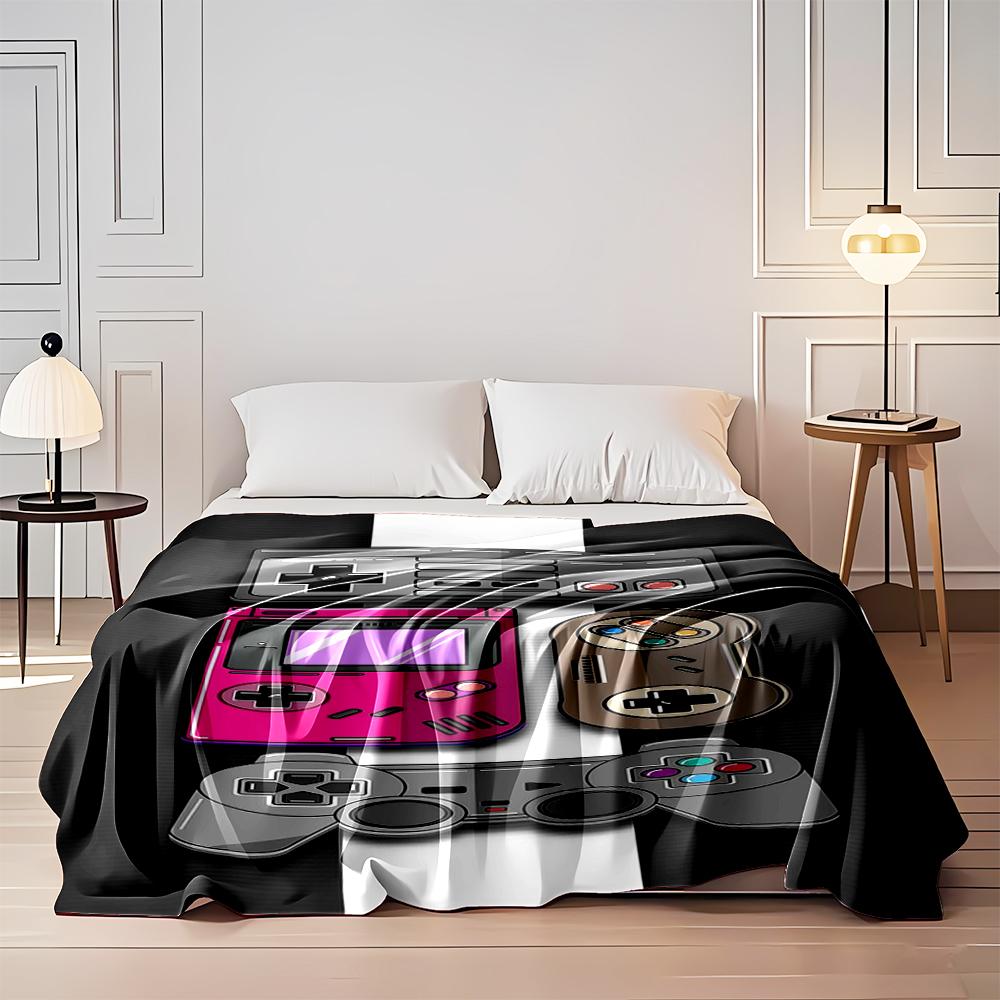 Retro Gaming Consoles and Controllers Print Flannel blanket for bedroom, living room, sofa, and nap sofas.