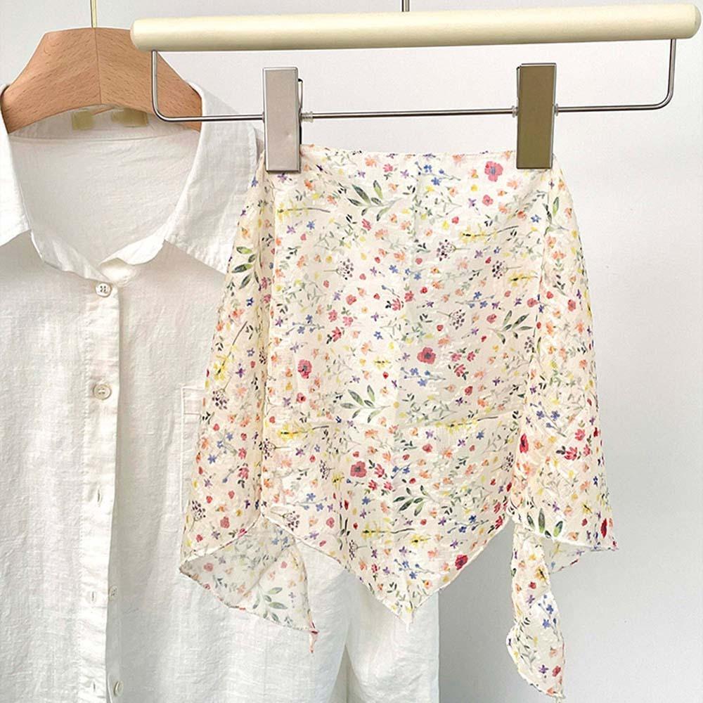 Cotton Floral Headscarf Pastoral Style Triangular Headband Spring Silk Scarves  Girls