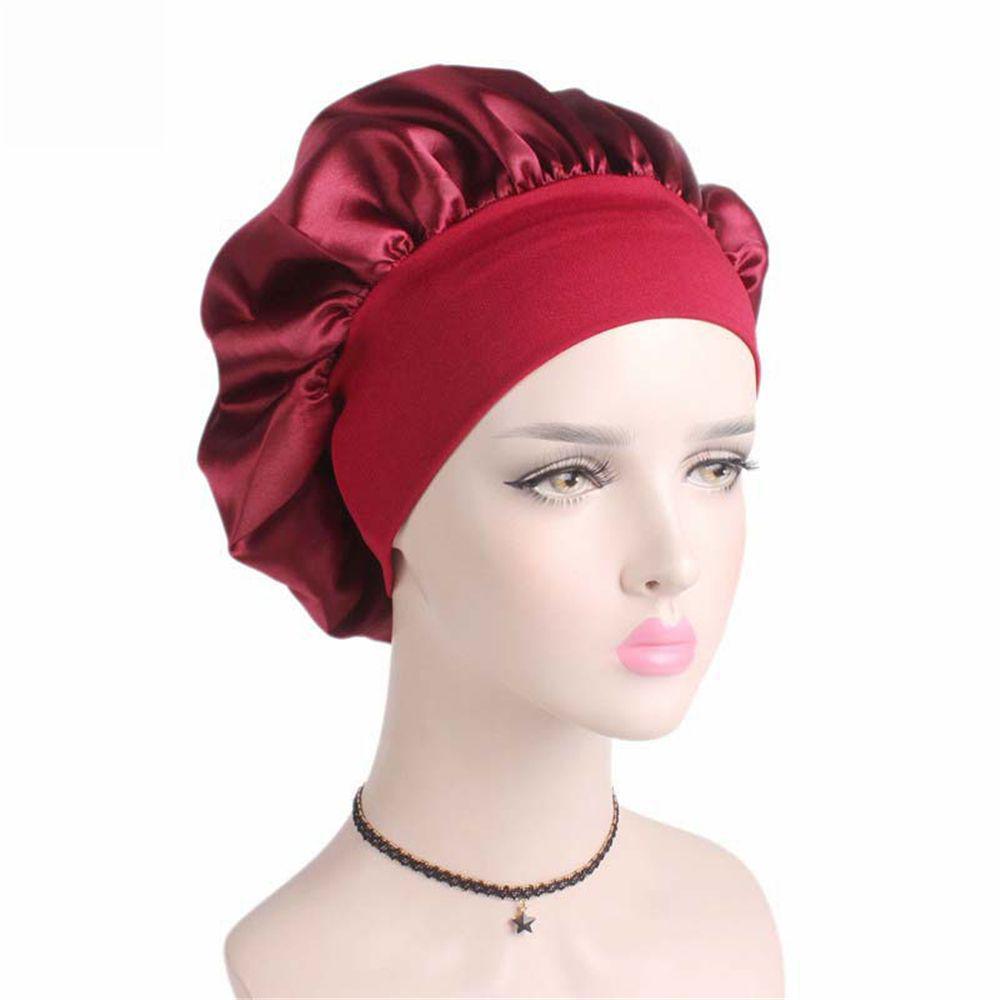 Soft Stretch Head Cover Night Sleep Hat Wide Band Satin Cap Elastic Head Wraps Hair Loss Chemo