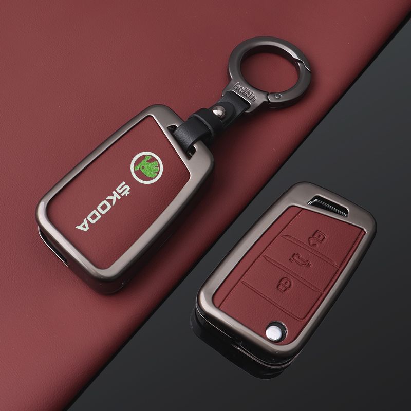 For Skoda Octavia Kodiaq Karoq Zinc Alloy Leather Car Remote Key Case Fob Cover Holder Shell Protector Keychain Accessories New JT3