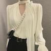 New V-Neck Trumpet Sleeve Loose Fit Casual Long-Sleeve Women's Top
