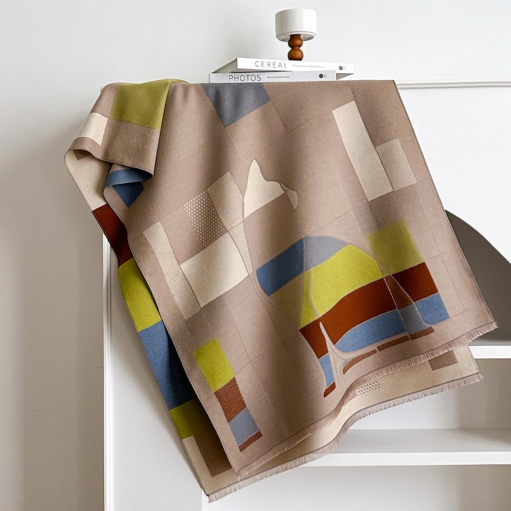 Women'S Trend Premium Temperament Shawl Scarf Imitation Cashmere High Value Design Geometric Printing Shawl