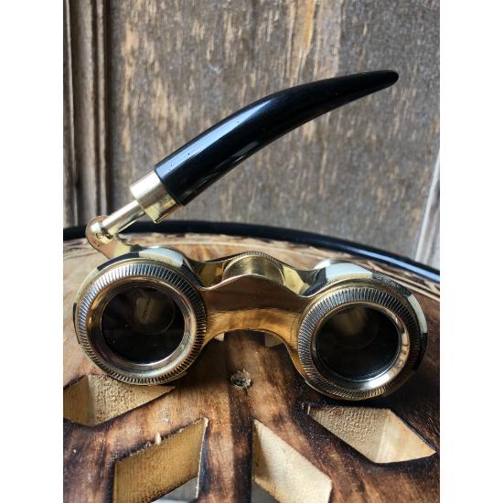 Antique Brass Black Opera Glasses Mother of Pearl & Handlen Vintage Binocular