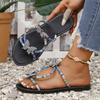Year Color Knot Large Size Open-toed Flat Bottom Beach Sandals Foreign Trade Rhinestone Butterfly Fashion