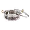 Stainless Steel Hammered Design Handi/Bowl/Casserole with Toughened Glass Lid & Brass Knob & Handles, Volume-400 Ml