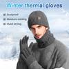 3Pcs/Set Men Hat Scarf Gloves Set Solid Color Twist Texture Brimless Hat Neckerchief Knitting Gloves Set Winter Accessories