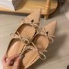 Double Bow Half Drag Inner Height Increase 5cm Small Mary Jane Single Shoes Pointed Patent Leather Half Drag Fashion Versatile