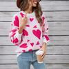Winter Women's Sweater Love Valentine's Day Pullover Large Peach Heart Color Clash Sweater
