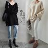 Knit Long Sleeve Loose Side Casual Top for Korean Perfect for Winter [OGCPWYQZ] Women's Sweater, V-Neck Top, Blouse, Fit, Slits, Flattering, Slimming,