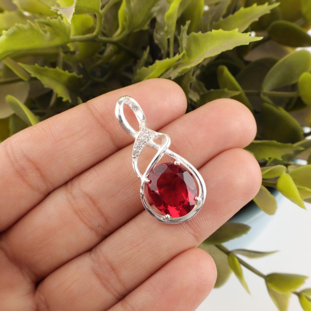 Natural Pink Rubellite Gemstone 925 Sterling Silver Jewelry Zircon Pendant 1.22" CZP-13-15